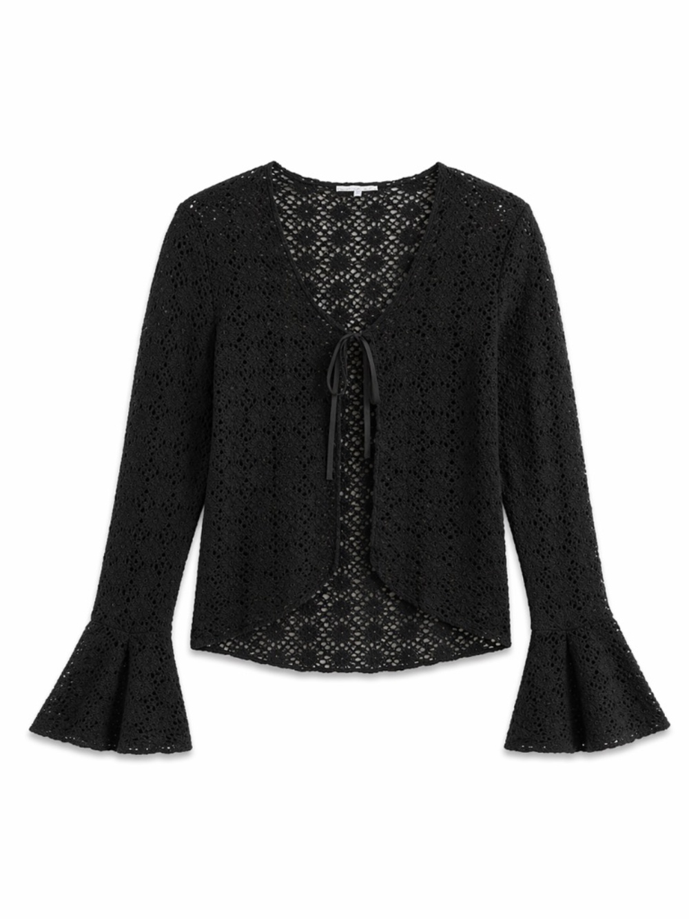 4/$20➡️  Black Crochet Tie-Front Top with Flared Sleeves – Girls Size 7 EUC